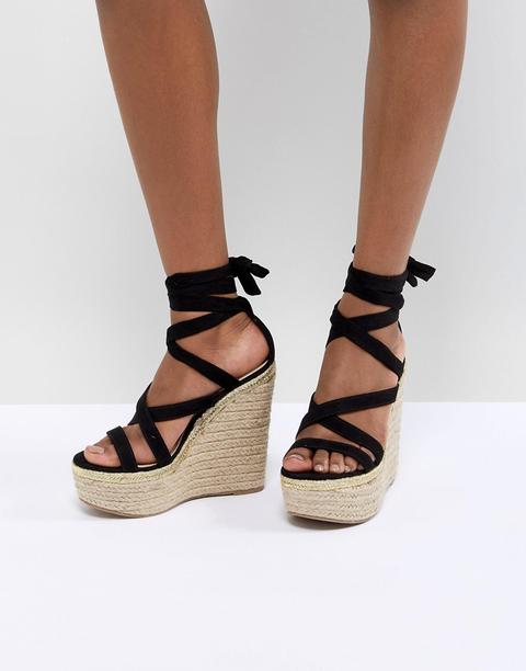 Cuñas Altas Con Cordones Trophy De Asos Design-negro