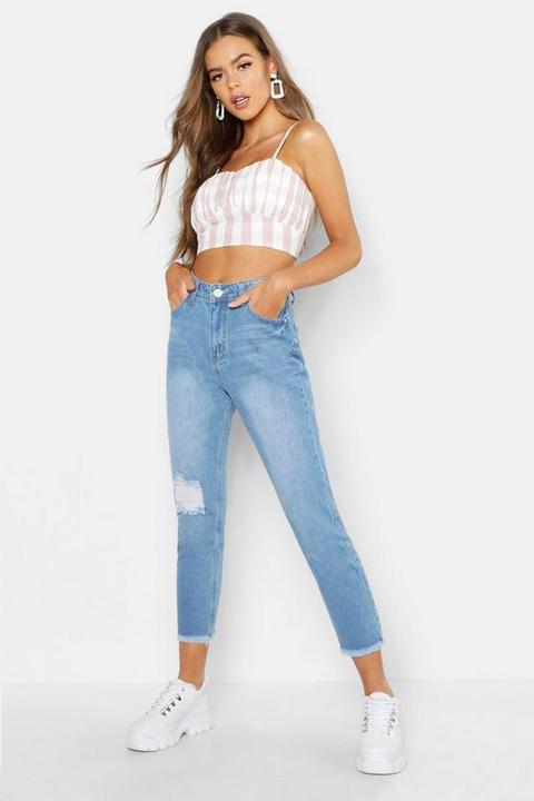 Distressed Straight Leg High Rise Jeans