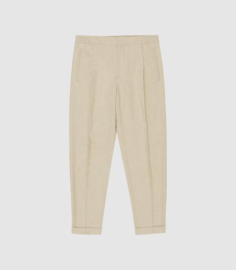 Reiss Stoke - Pleat Front Trousers In Oatmeal