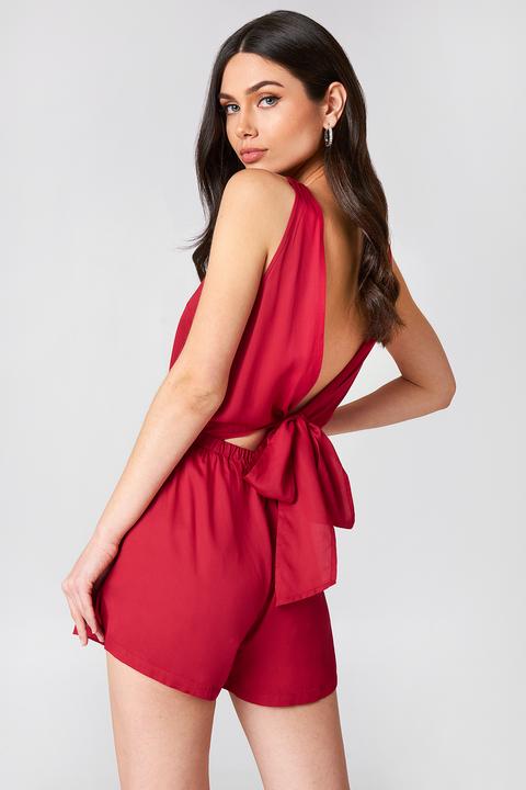 Knot Back Playsuit Red