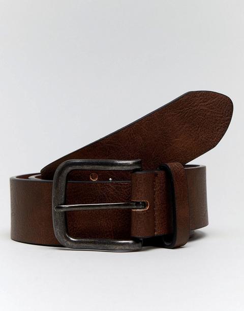 New Look Belt With Gunmetal Buckle In Brown - Mid Brown