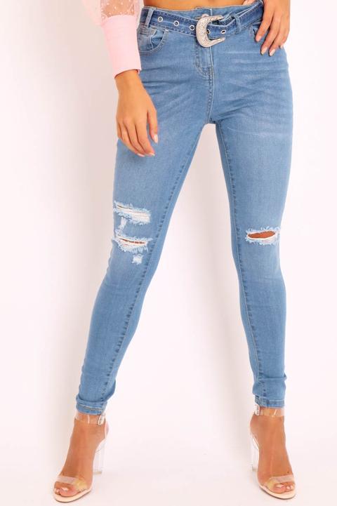 buckle ripped jeans