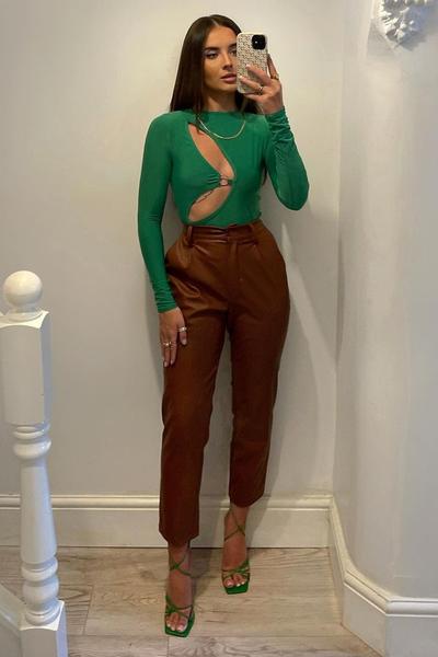 Camel Tailored Fit Pu Leather Trousers - Nadya