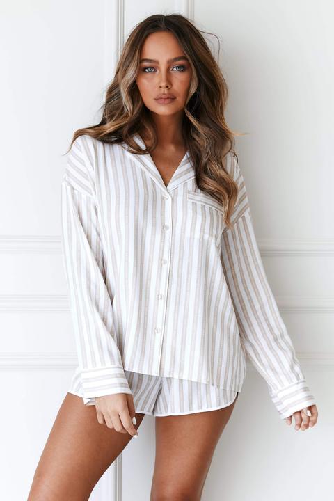 Mink Pinstripe Pyjama Shirt & Shorts Set