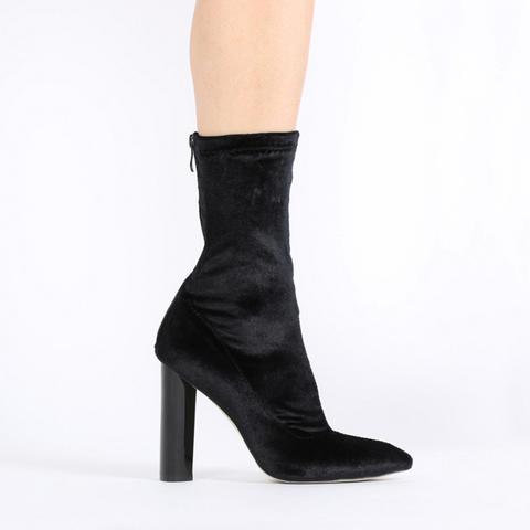 Cayden Heeled Sock Boots In Black Velvet