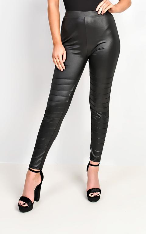 Yazmin Leather Look Panel Leggings In Black