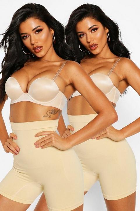 Womens 2 Pack High Waist Control Short - Beige - S, Beige