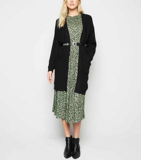 black ribbed long cardigan