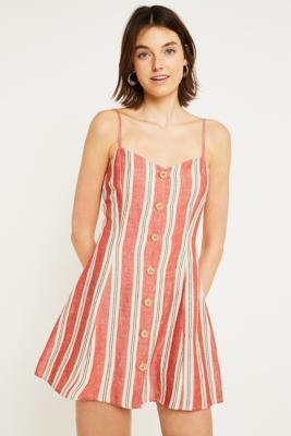 Uo Striped Ladder Back Linen Mini Dress - Womens S