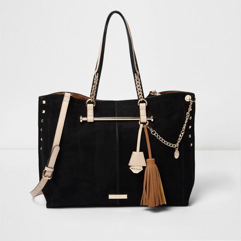 Black Studded Chain Winged Tote Bag