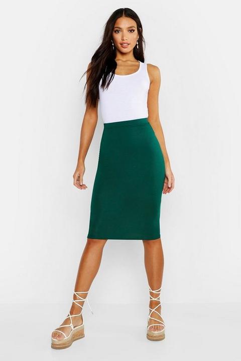 Womens Basic Jersey Midi Skirt - Green - 8, Green