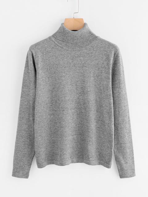 Maglione Girocollo Morbido In Maglia Grigio Melange