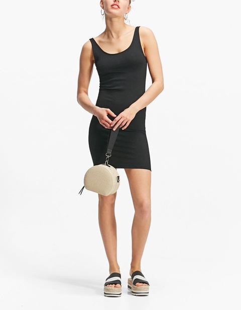 Vestito Mini A Coste Con Bretelle Nero