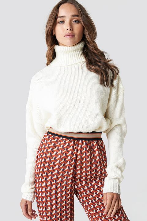 Folded Oversize Short Knitted Sweater Weiß