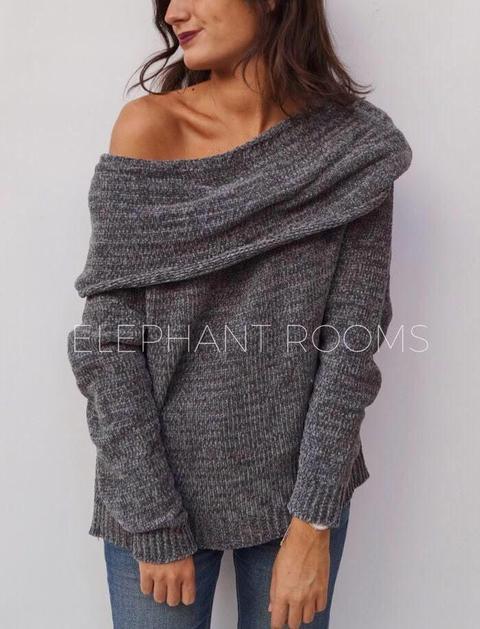 Jersey Gris Chenilla Cuello Barco