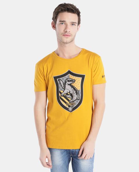 Green Coast - Camiseta De Hombre Amarilla De Manga Corta Con Escudo Estampado De Harry Potter Hufferpuff