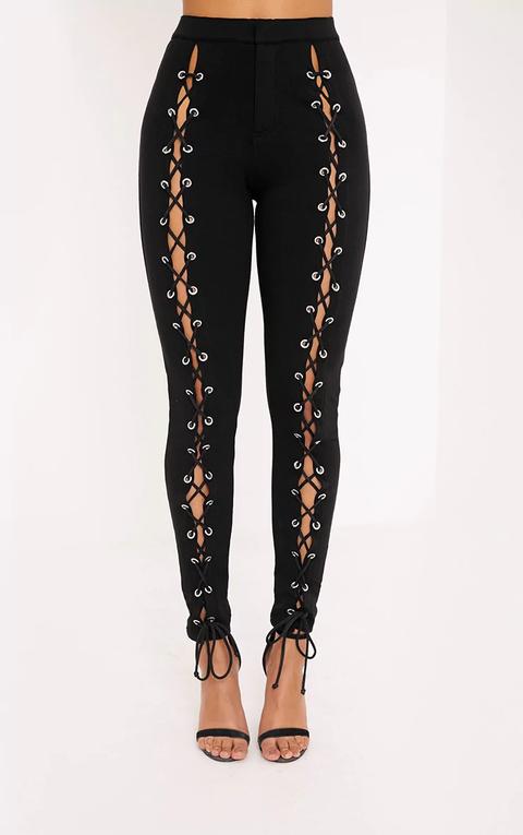 Lynda Black Front Lace Up Skinny Trousers