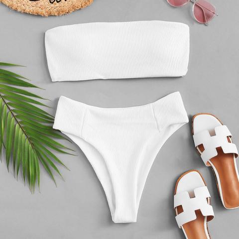 Bikini A Fascia Sgambato Tinta Unita Bianco