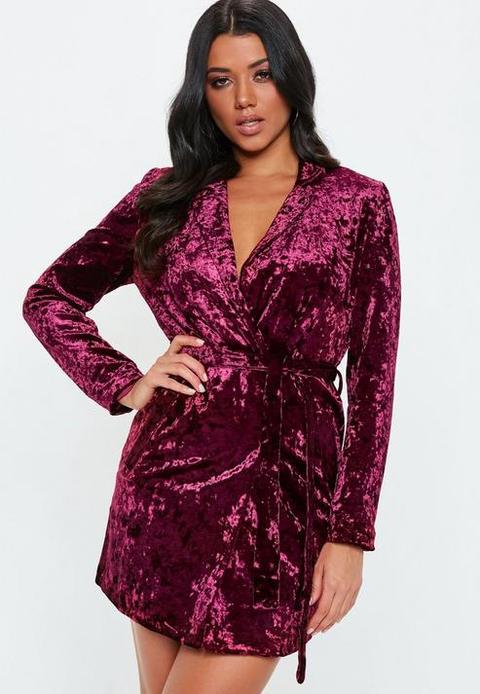 Carli Bybel X Missguided Burgundy Crushed Velvet Wrap Dress, Wine