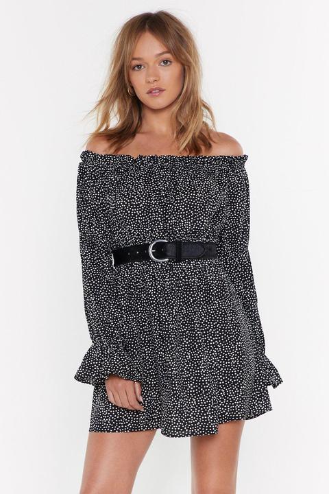Robe Courte À Col Bardot Et Imprimé Pois Point Final