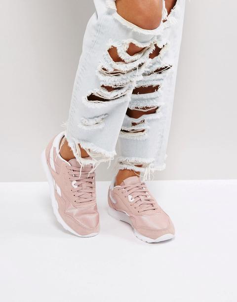 reebok classic nylon trainers in shell pink