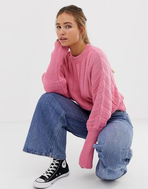 Asos Design - Maglione Pesante A Coste Ampie - Rosa
