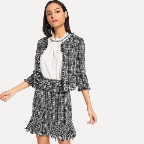 Blazer In Tweed Grezzo Con Gonna