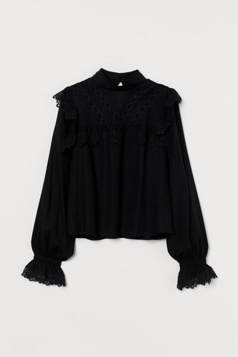 Blouse Avec Dentelle - Noir