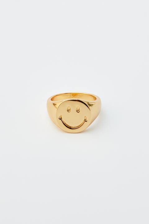 Anillo Sello Smiley Baño Oro