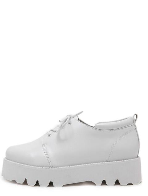 Zapatillas Cuero Del Faux Cordón Plataforma - Blanco