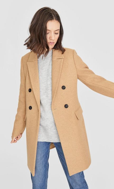 stradivarius double button mid length coat