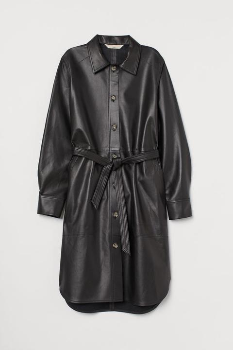 Vestido Camisero De Piel - Negro