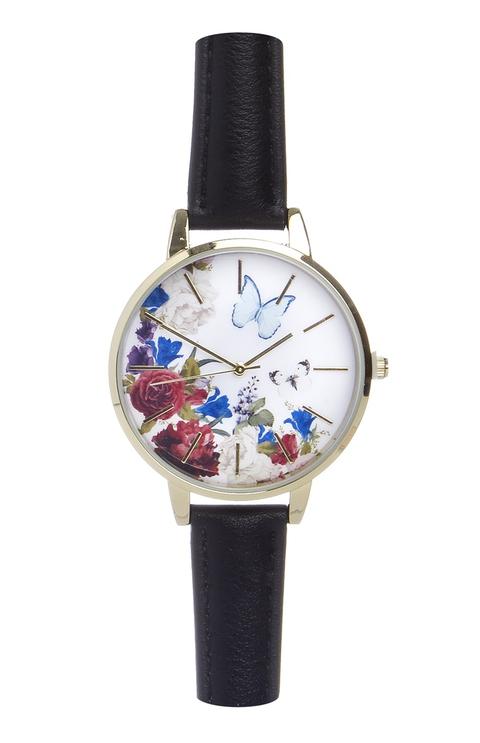 Orologio Fiori E Cinturino Nero