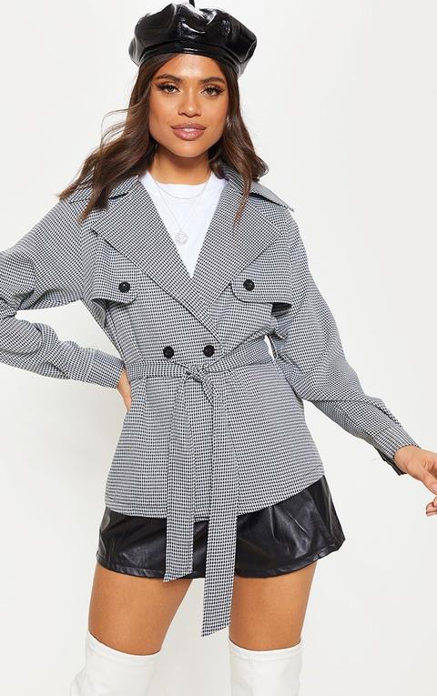 Black Dogtooth Belted Jacket