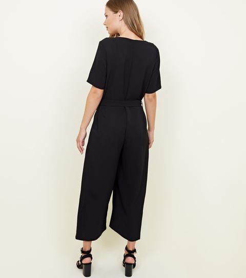 Black Button Front Belted Jumpsuit New Look