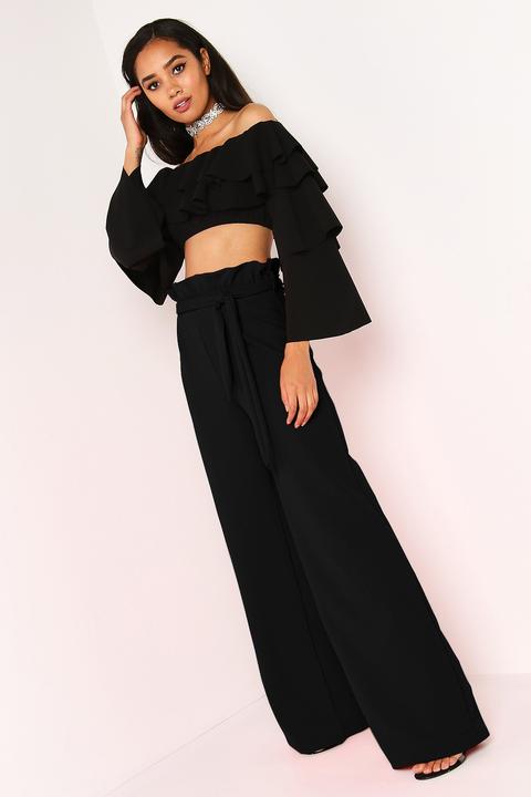 Black Frill Paperbag Waist Trousers