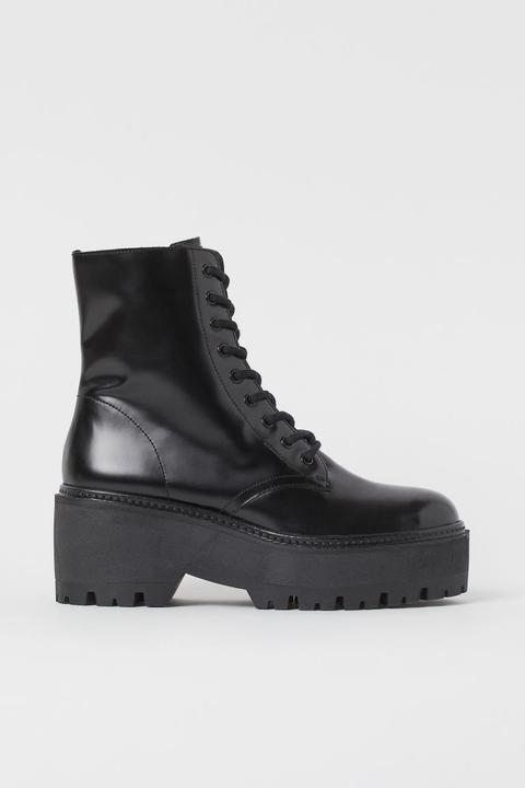 Leather Platform Boots - Black