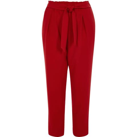 Petite Dark Red Tie Waist Tailored Trousers