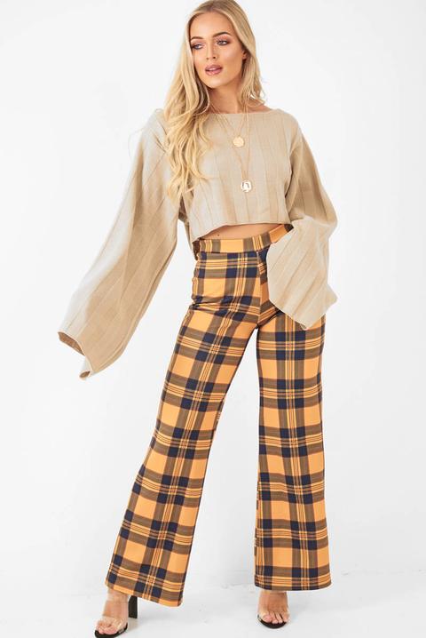 Mustard Tartan Wide Leg Trousers - Kensy