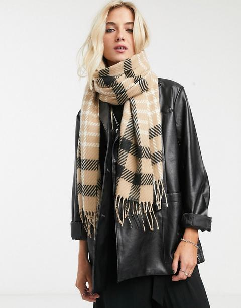 Topshop - Écharpe À Carreaux - Fauve