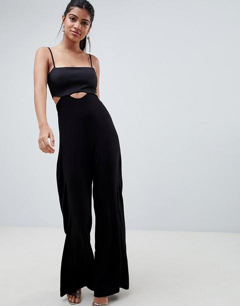 Asos Design Cami Jumpsuit With Scuba Top And Cut Out Detail