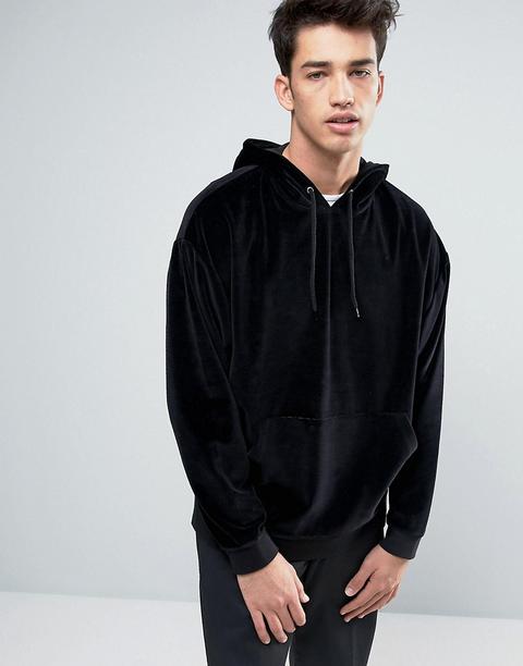 Sudadera De Velour Con Capucha En Negro De Asos