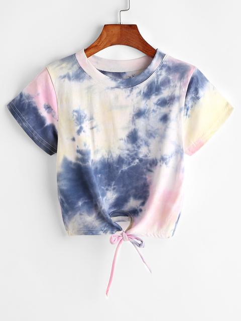 Tie Dye Knot Front Crop Tee