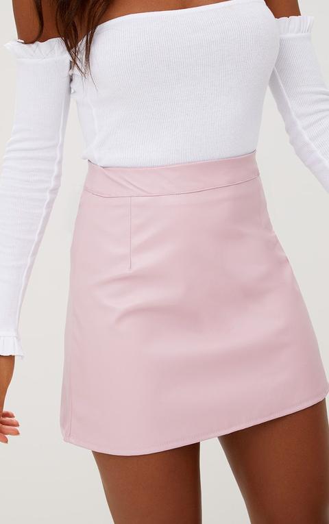 Rose pink faux 2025 leather a-line mini skirt