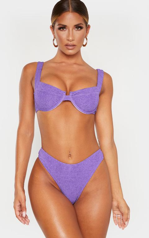 Purple Mini Crinkle Underwired Square Neck Bikini Top