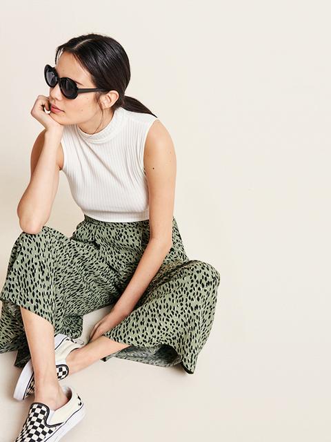 Khaki Animal Zeena Wide Leg Trouser