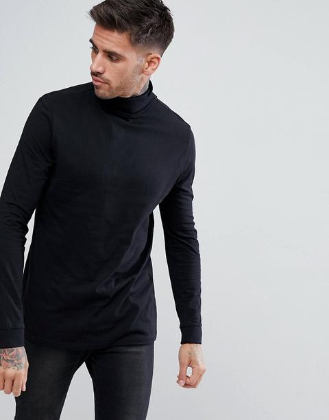 Asos - Maglia Dolcevita A Maniche Lunghe Nera - Nero