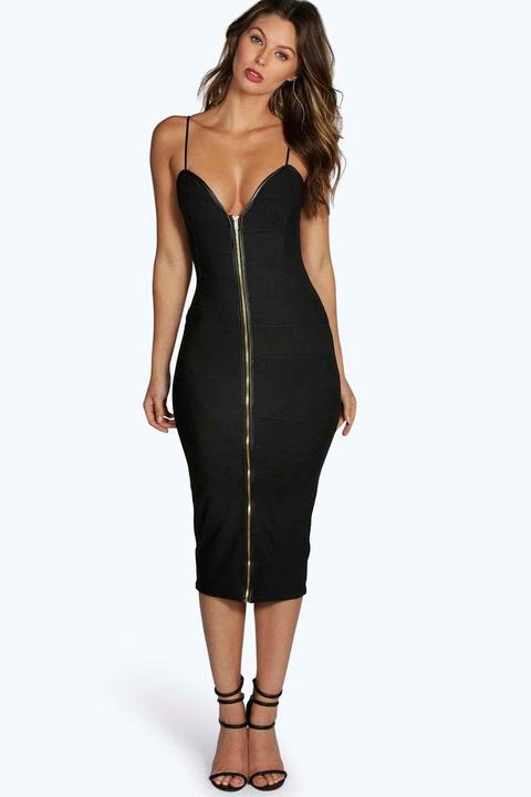Vestido Bodycon Midi Estilo Bandage Con Cierre De Cremallera