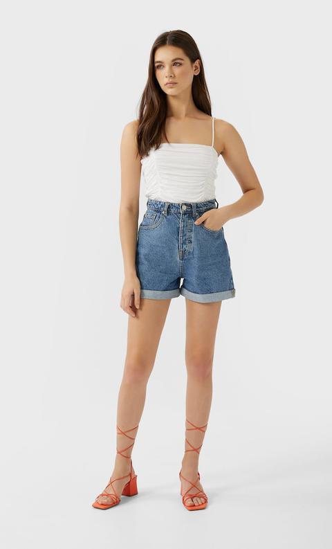 Stradivarius Shorts Mom Fit Femminile Jeans Medio 38