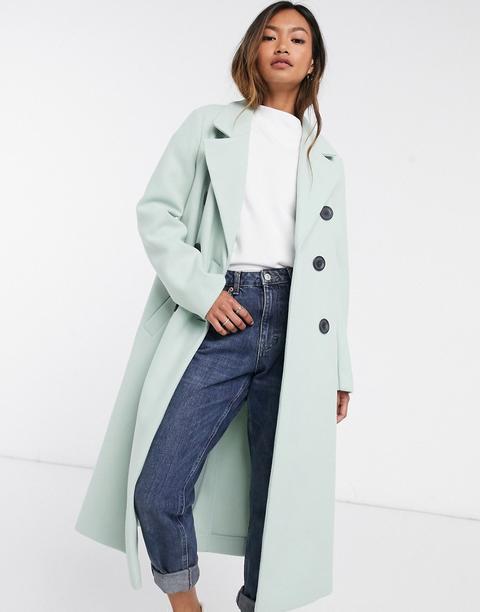 River Island - Manteau Manches Bouffantes Avec Ceinture - Vert Pistache